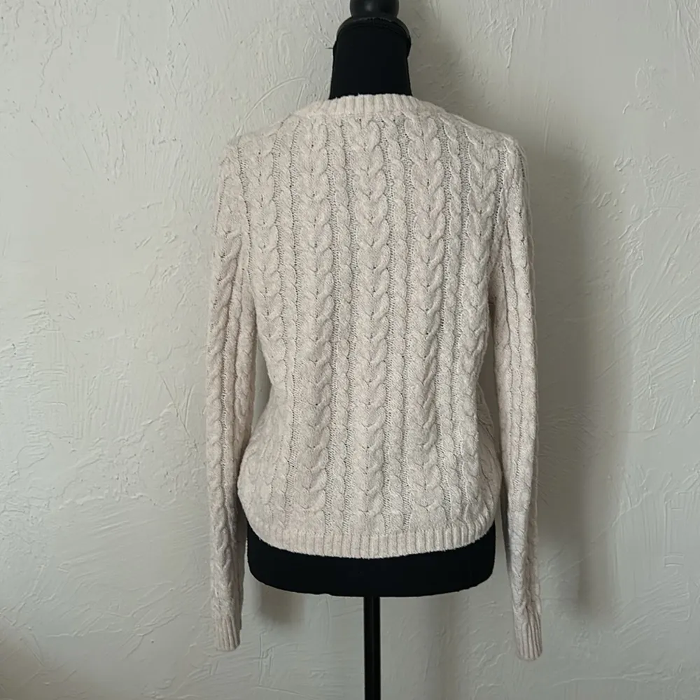American Eagle Outfitters Cream Cable Knit Crew Neck Sweater - Image 4