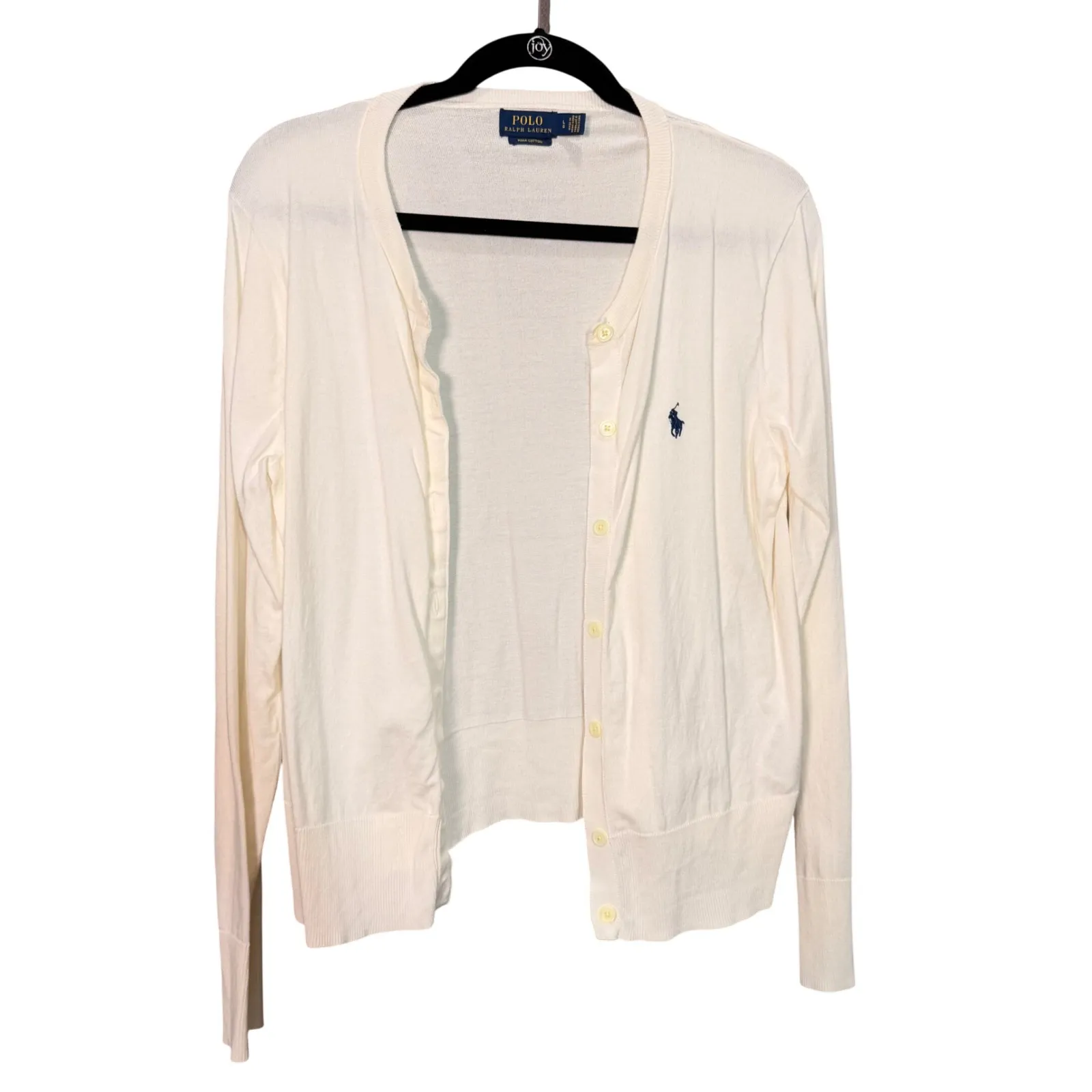Polo Ralph Lauren Womens Cream Pima Cotton Cardigan Sweater Natural Size Large - Image 3