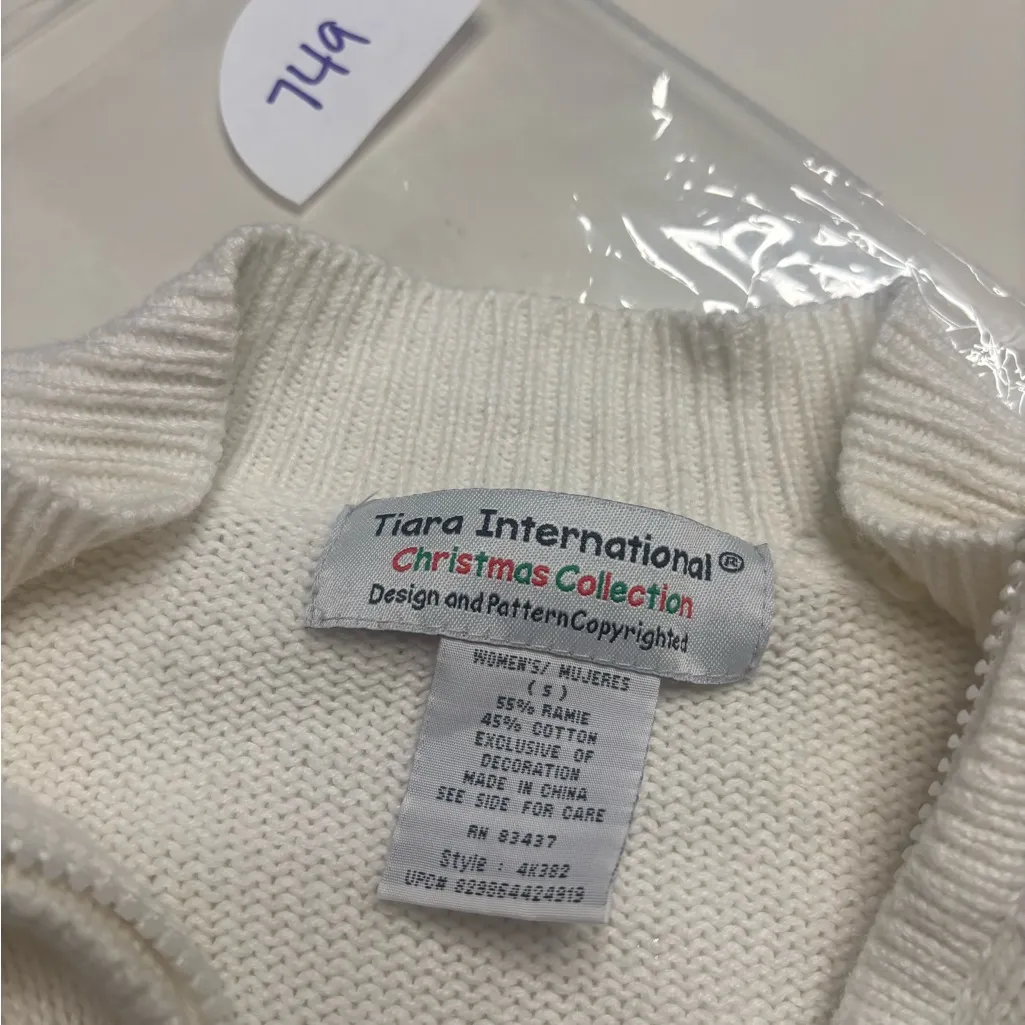 Tiara International Cardinal Holly Embellished Cardigan Sweater Size Small Zip - Image 7