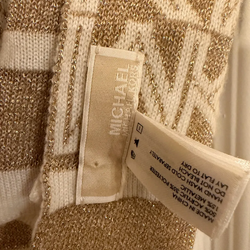 Michael Kors signature MK logo Gold shimmering and Cream large scarf! - Image 3