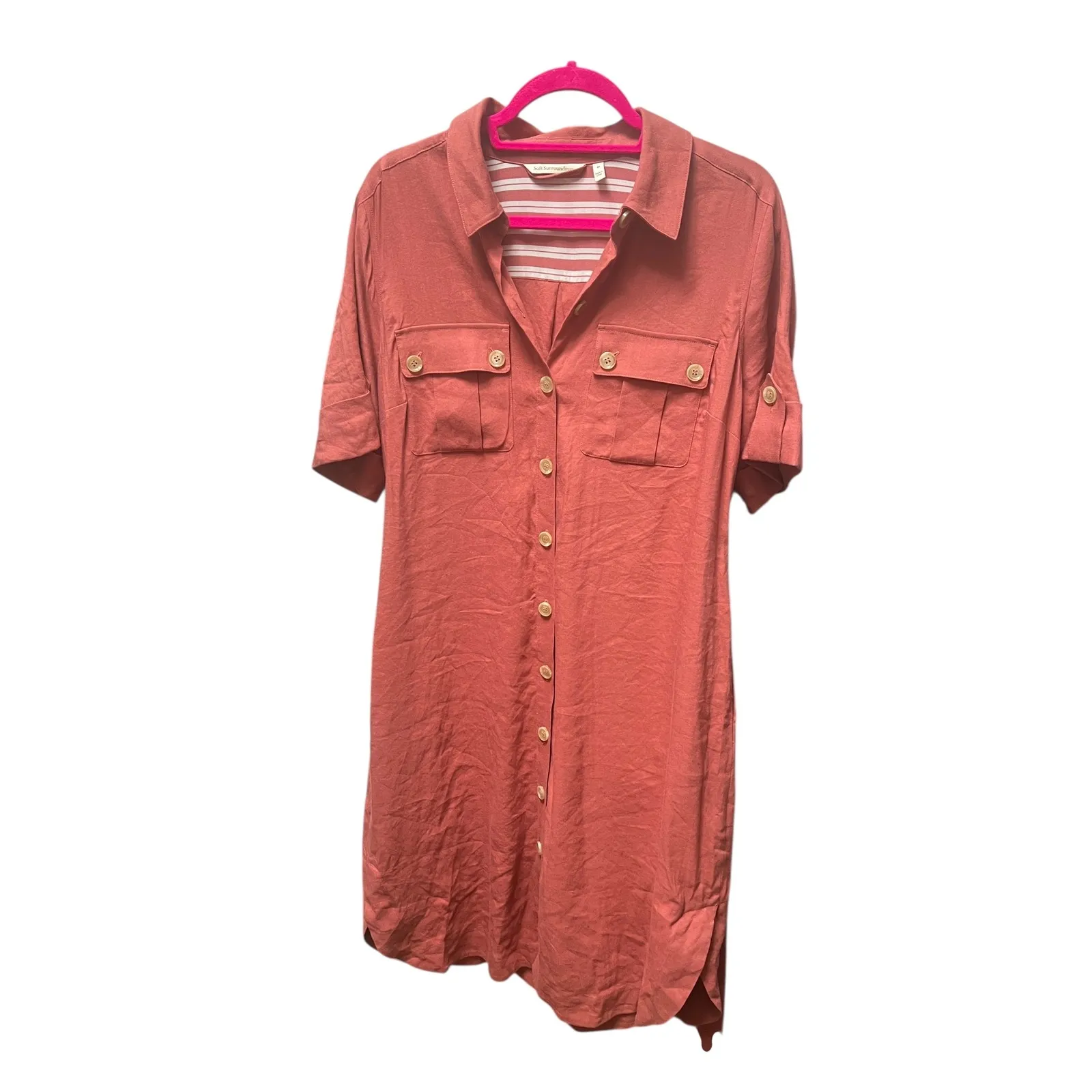 Soft Surroundings Dress Size M Linen Blend Button Down Fontana Belted Shirt Midi - Image 3