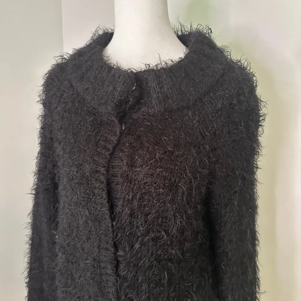 Free People black fur button up long sleeve sweater jacket size M - Image 4