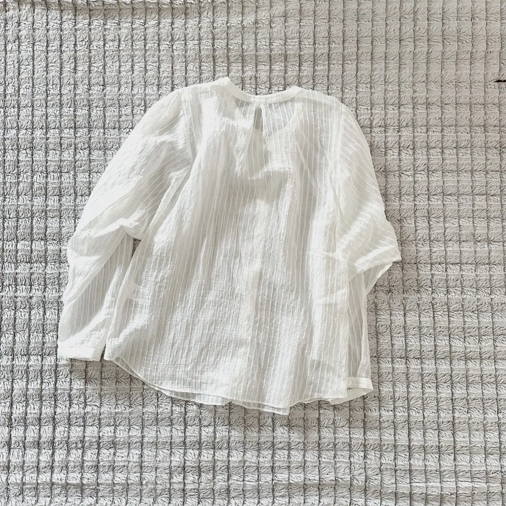 Joie White Rashelda striped Sheer Blouse - Image 3