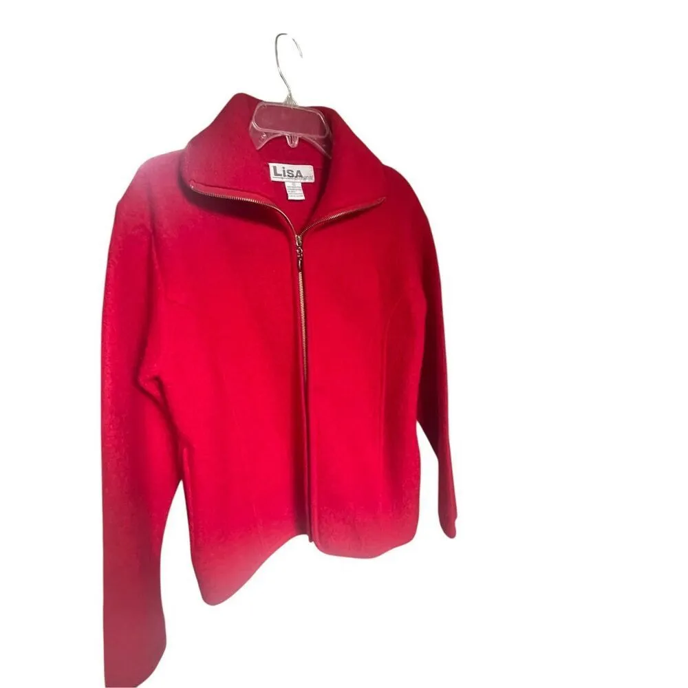 Lisa International 100% Boiled Wool Full Zip Jacket Red M Size M - Image 12