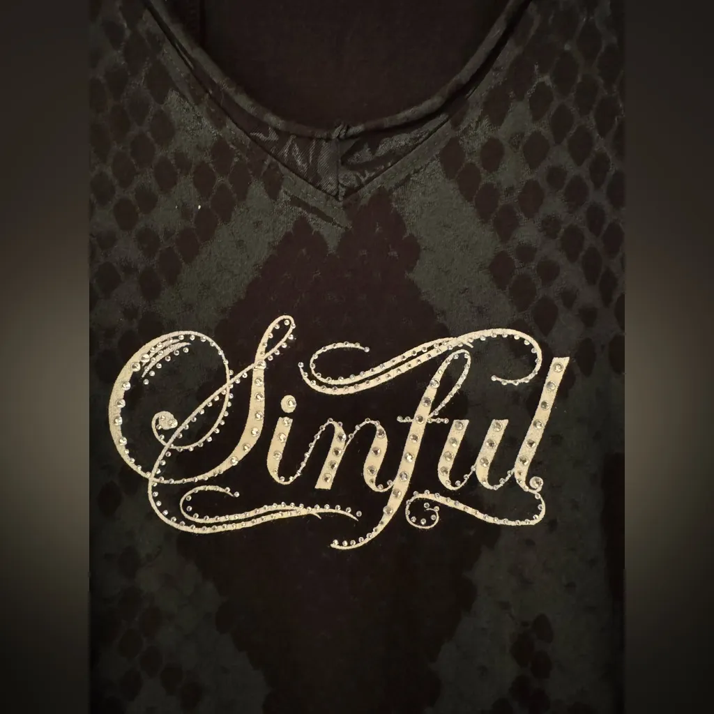 Sinful x Affliction Women’s Black Dress White Logo Crystal Studded Size Small - Image 8