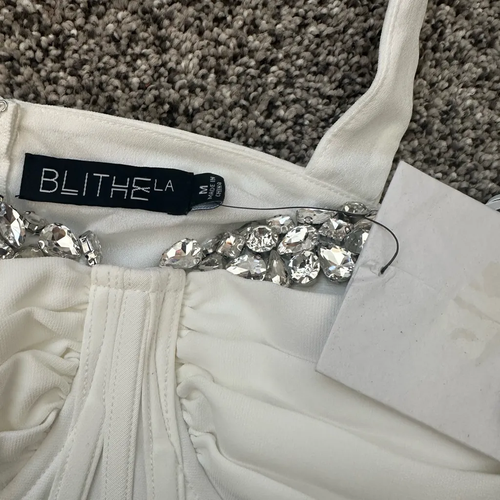 White Corset Top with Silver Embellishments Size M - Image 2