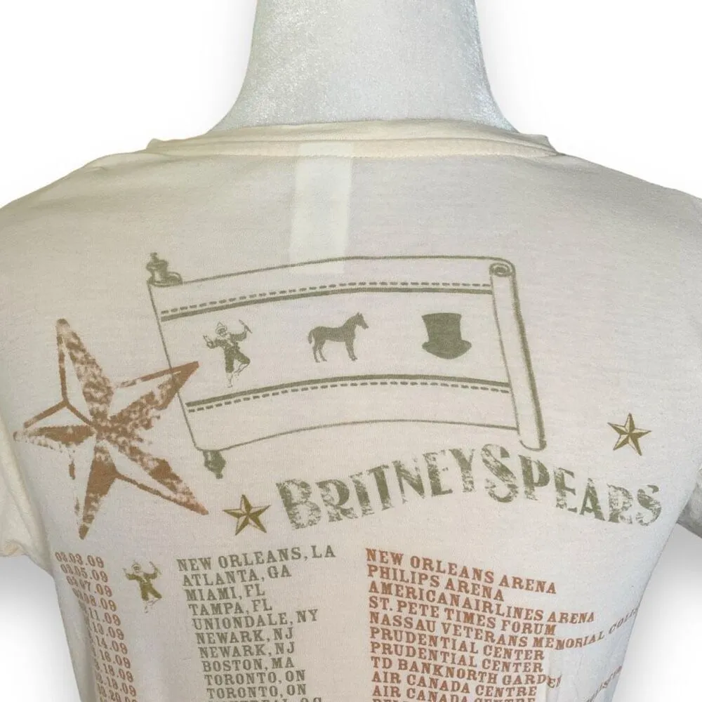 Y2K Brittney Spears Circus Concey Tour Cream Graphic Print Baby Tee Scoop Neck Black Size M - Image 8