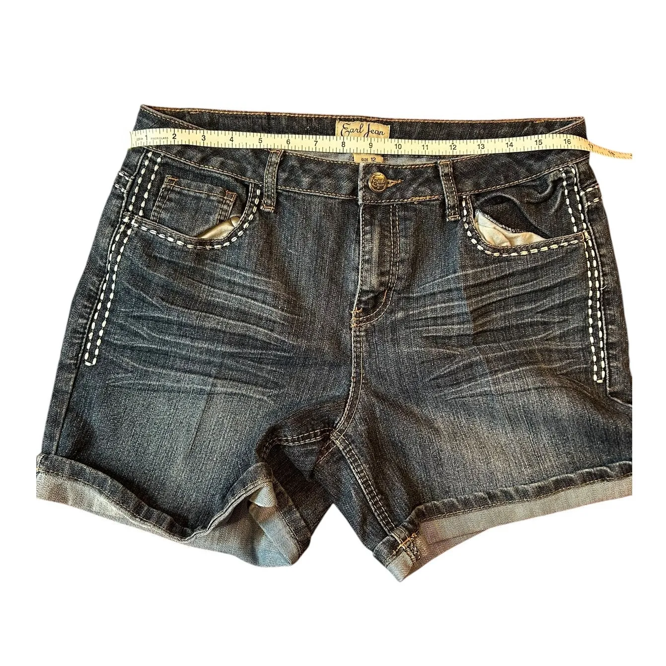 EARL JEAN Women's Embellished Jean Shorts Sz 12 Beaded Western Denim Blue - Image 6