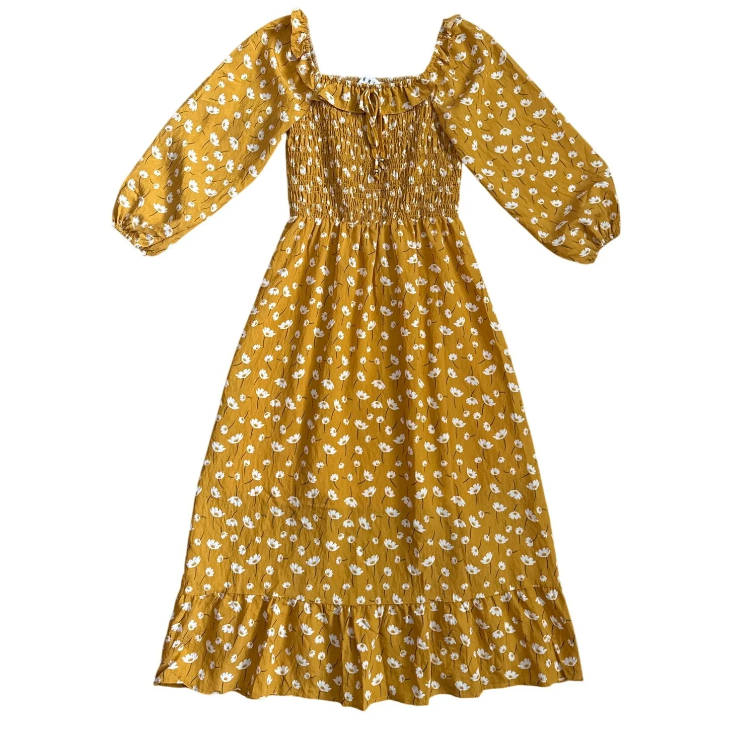 THML Floral‎ Tiered Ruffle Midi Dress Mustard Size XS - Image 6