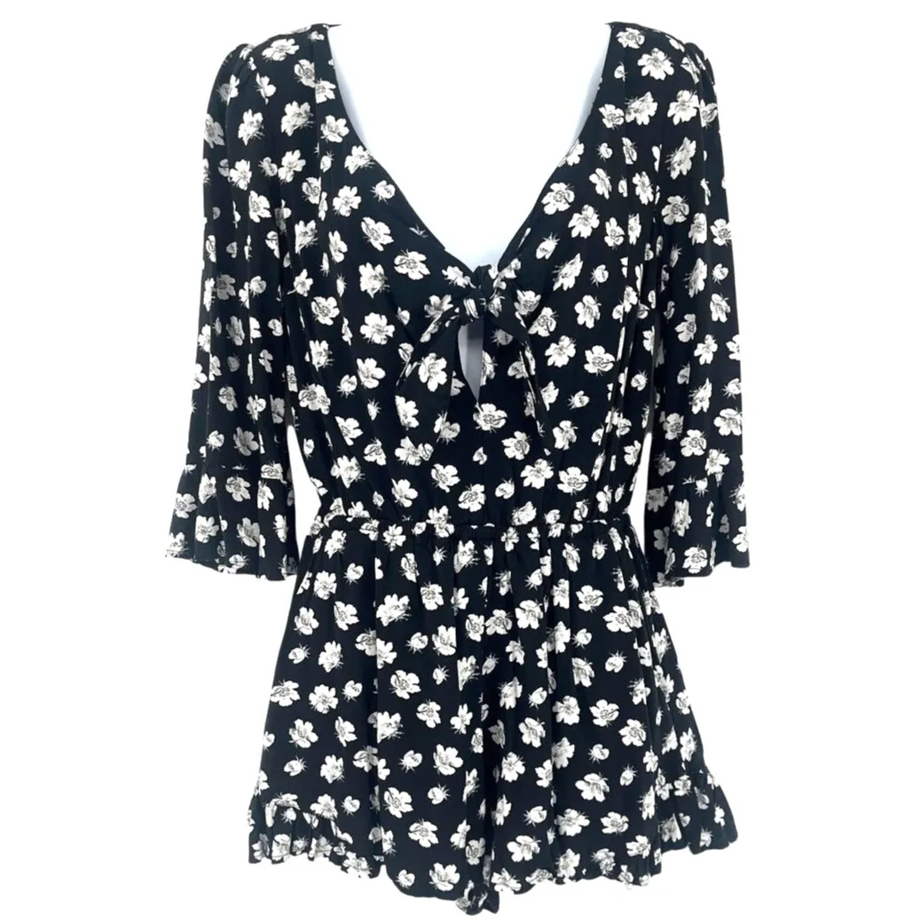 Abercrombie & Fitch Boho Floral Romper S Coquette Cottagecore Ruffle Tie Indie - Image 2