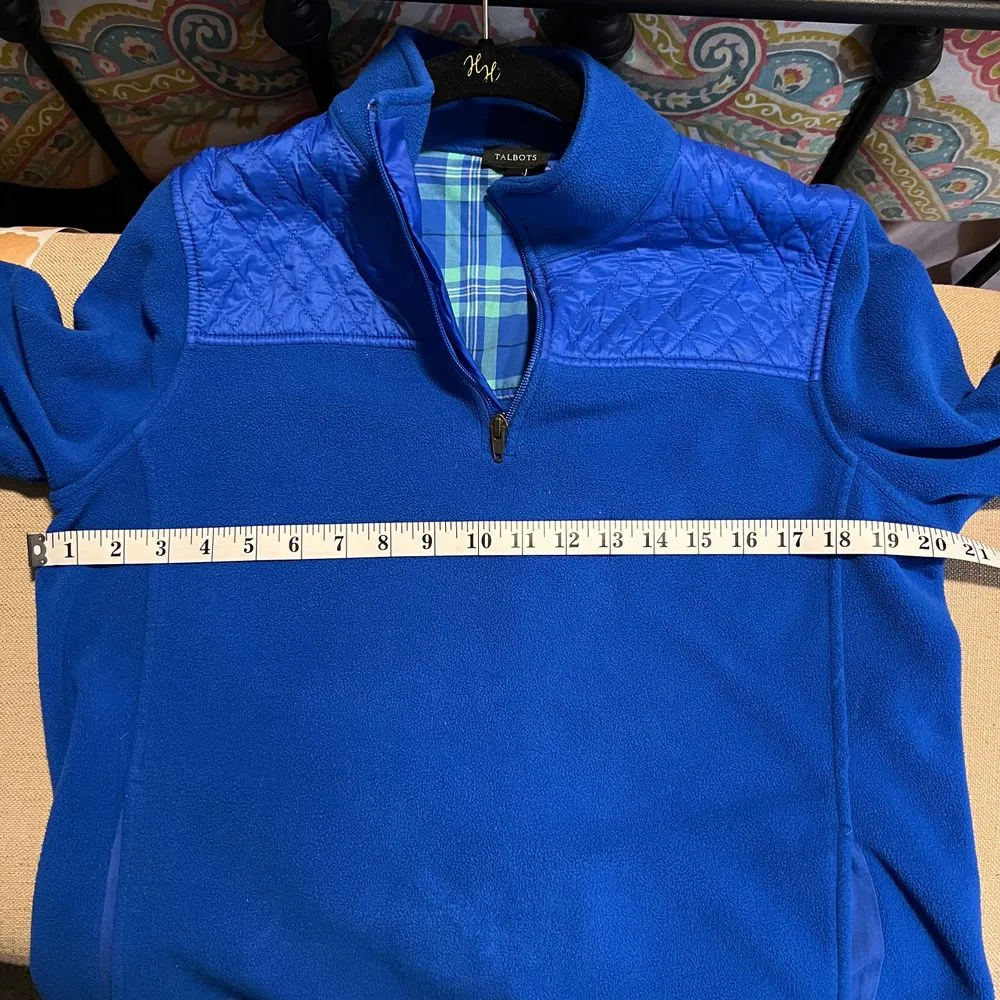 Talbots Royal Blue‎ Quilted Fleece Quarter Zip Pullover - Image 3