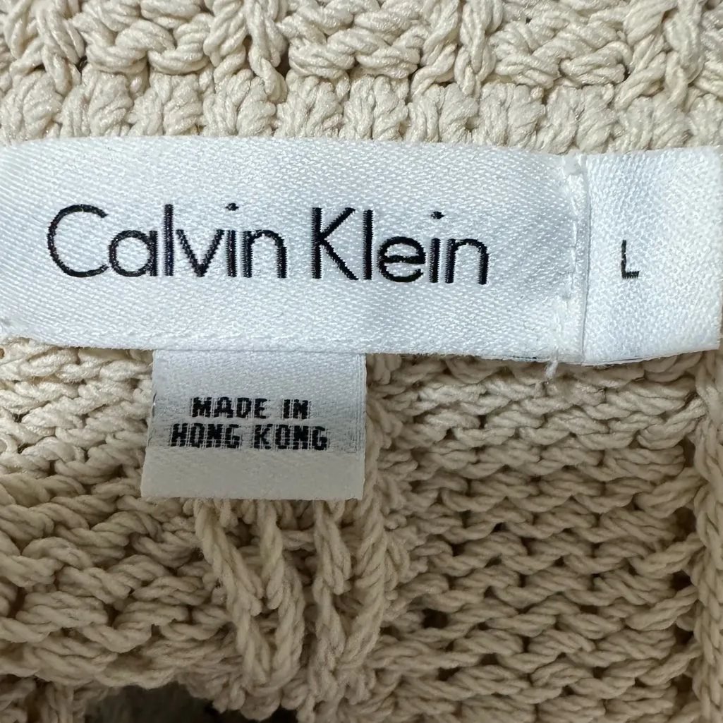 Vintage Calvin Klein Cotton Nylon‎ Knit Sweater Beige cream Short Sleeve large - Image 4