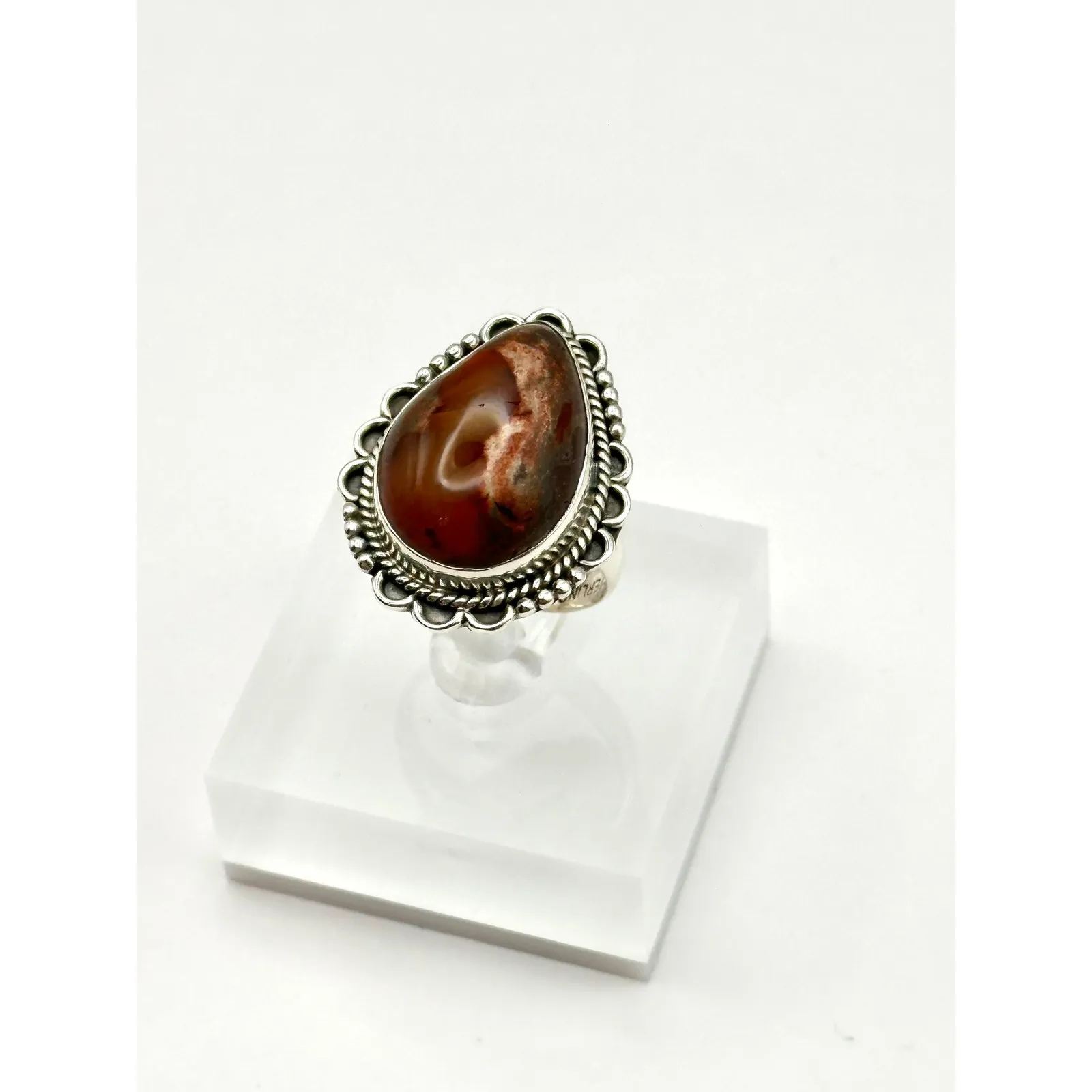Mexican Fire Opal Sterling Silver Handmade Ring Size 9 - Image 3