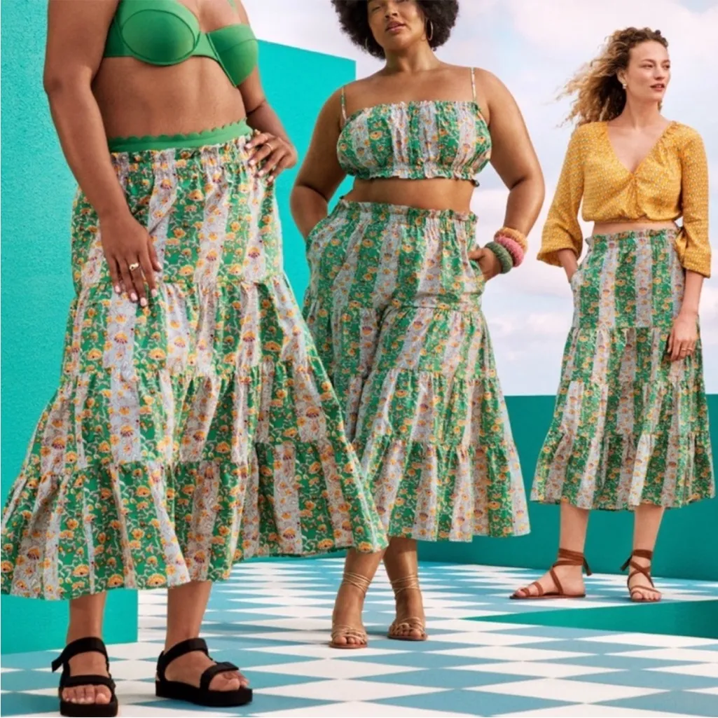RHODE X Target Whimsical Floral Tiered Midi Top & Skirt Set Green Size L NWOT Size L - Image 9