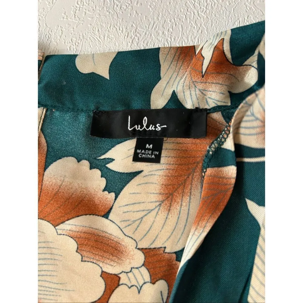 Lulus Teal Floral Maxi Dress Size M – Kimono Sleeve Tie Back Boho Wedding Guest - Image 5