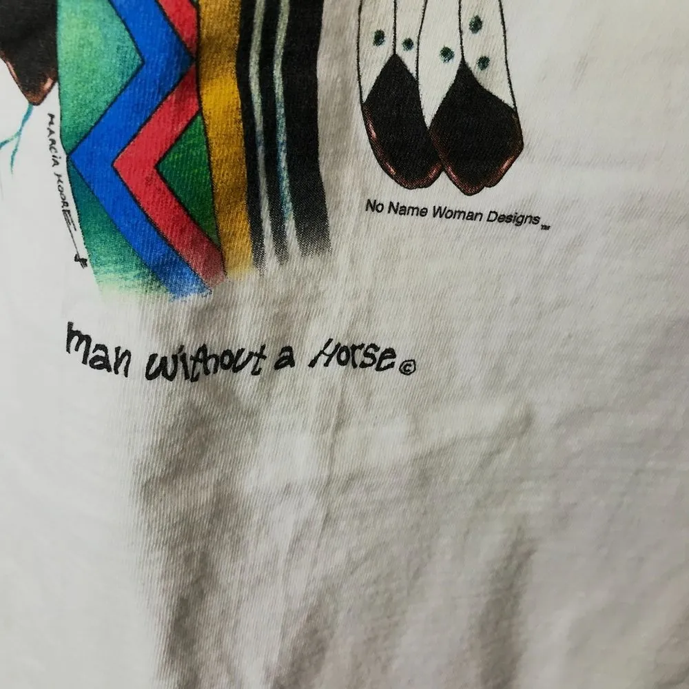 Man Without A Horse Native T Shirt Vintage 90s White Medium M Indian Chief Solid - Image 7