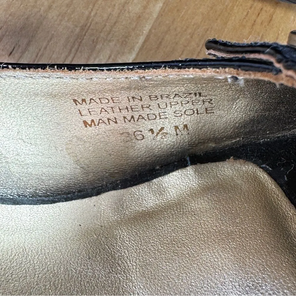 Lilly Pulitzer Patent Leather Peep Toe Wedge Heels Black 36.5‎ US 6 - Image 12