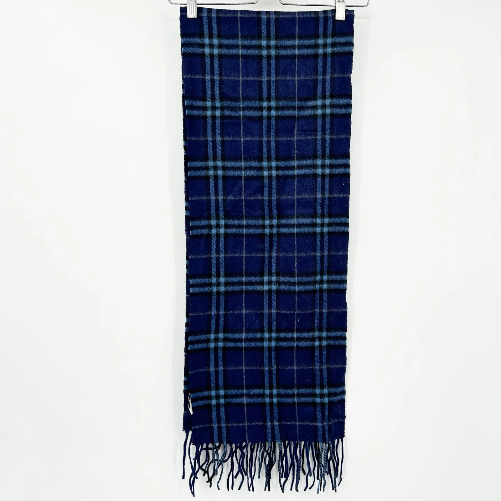 Enya Montarani Unisex Winter‎ Boho Fringe Wool Cashmere Long Plaid Scarf Blue - Image 7