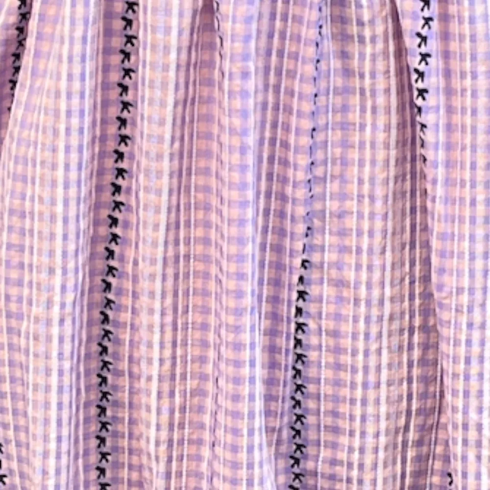 o.p.t Serenette Square Neck Smocked Gingham Midi Dress Purple Pink Size Large - Image 5