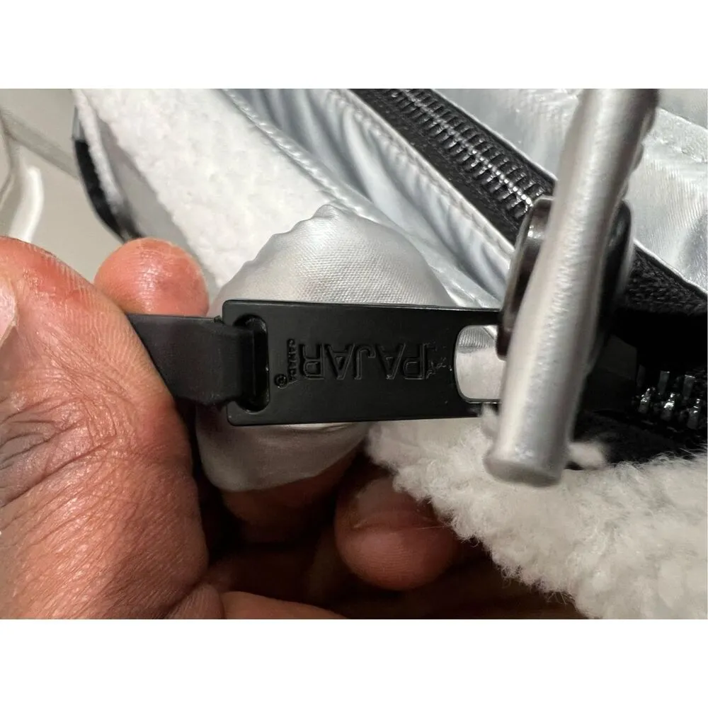 PAJAR Quilted Tote Bag Faux Fur Trim Black Shoulder Purse Winter Style Silver - Image 8