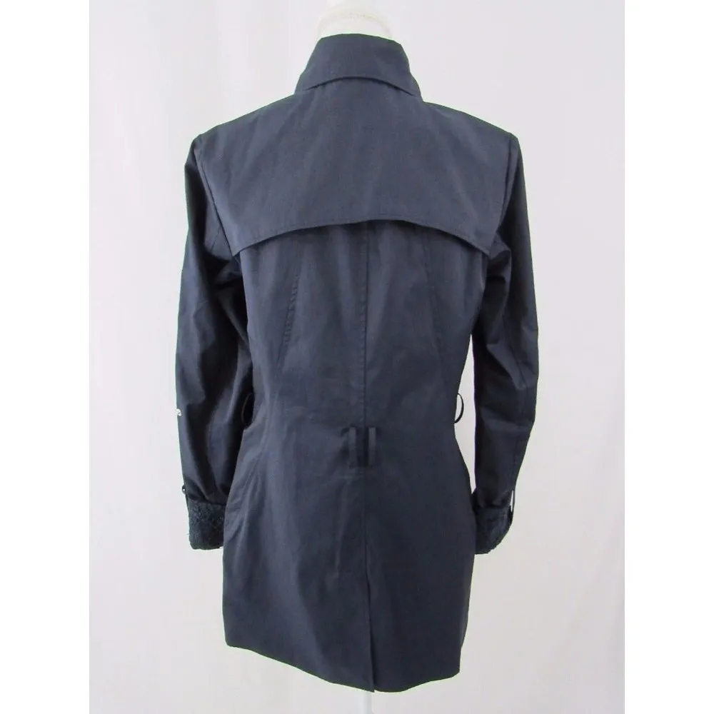 Sam Edelman Womens Trench Coat Lace Detail Roll Sleeve Navy Blue Size S - Image 4