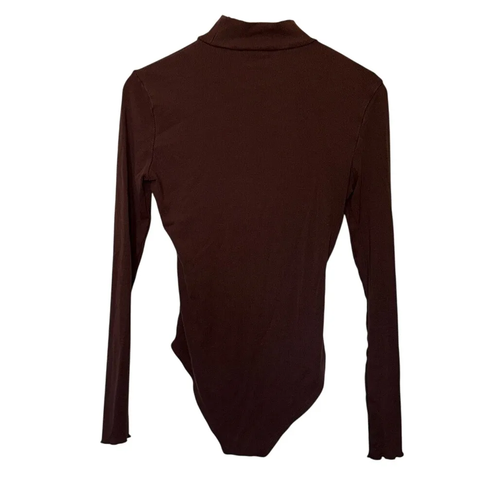 Cider Brown Ribbed Mock Neck Long Sleeve Bodysuit‎ Women's Large - Image 6