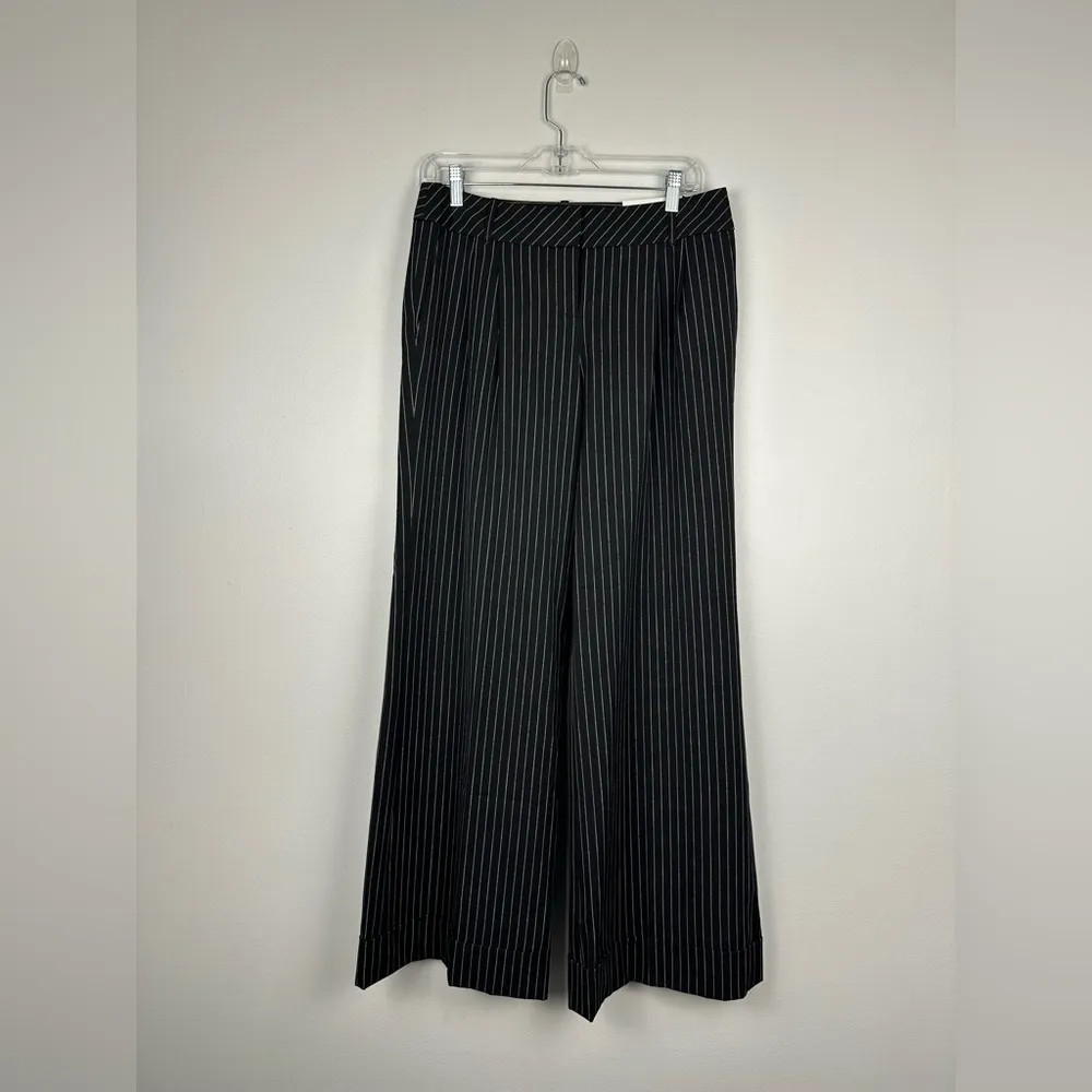 Loft Marisa Black Stripe Wide Leg Office Trouser Pants Women’s Sz 6 NWT - Image 2