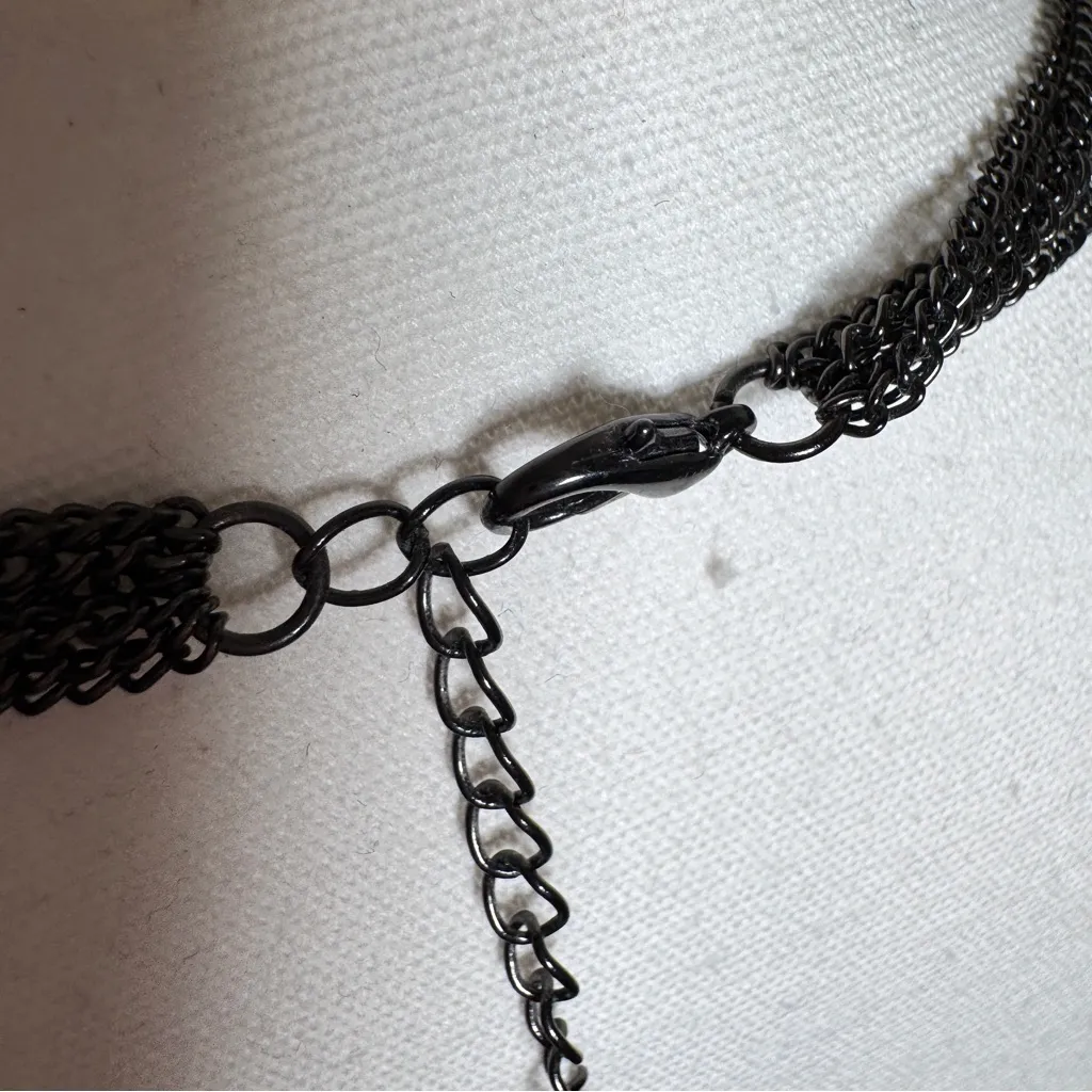 Whimsigoth Grey Multi Chain Long Necklace Ring Pendants Rhinestone Gray - Image 5