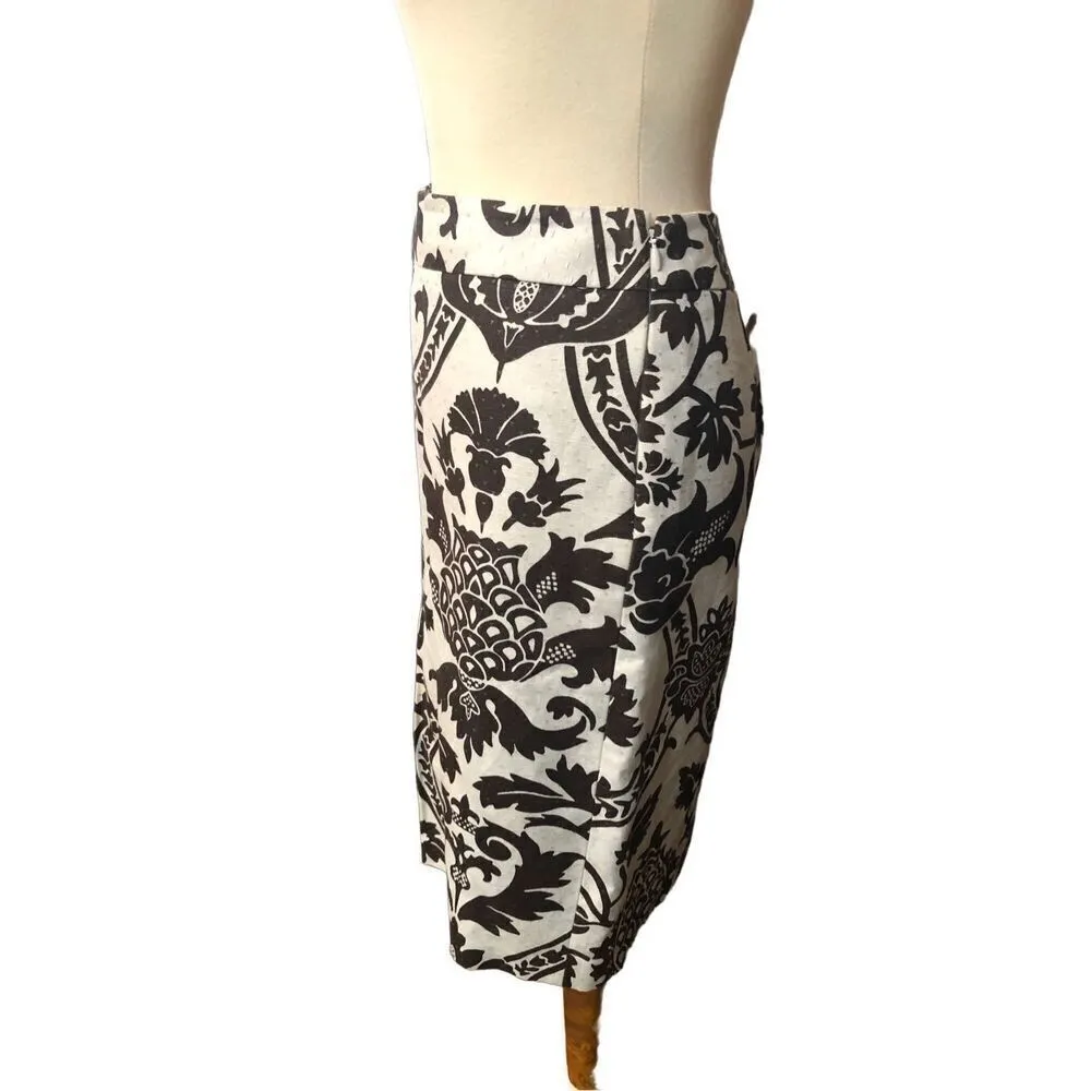 Linen Loft Ann Taylor BROWN CREAM FLORAL LINEN-BLEND STRAIGHT SKIRT SIZE 8 - Image 6