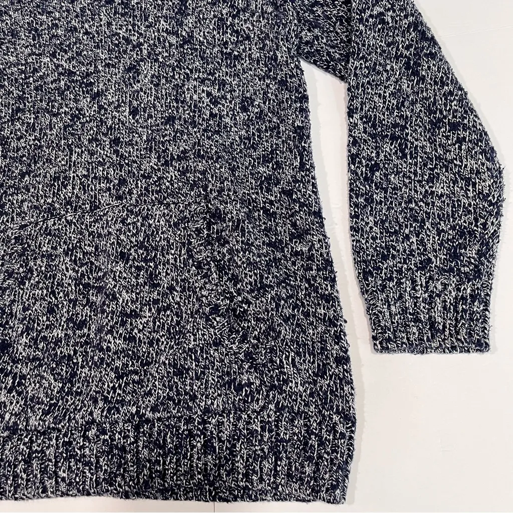 LL Bean Blue Marled Cotton Ragg Funnelneck Pullover Sweater‎ Size MEDIUM - Image 3
