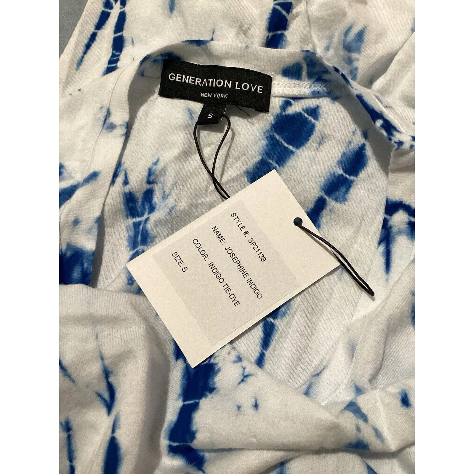 Generation Love  Josephine Indigo Blue White Tie Dye Puff Shoulder S - Image 5