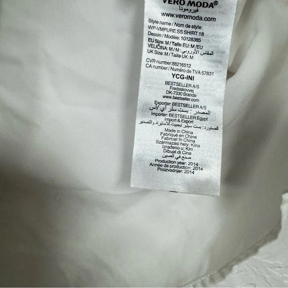 Vero Moda Gold Sparkle Short Sleeve Button Down Shirt Womens M Boxy Fit Slouchy - Image 5