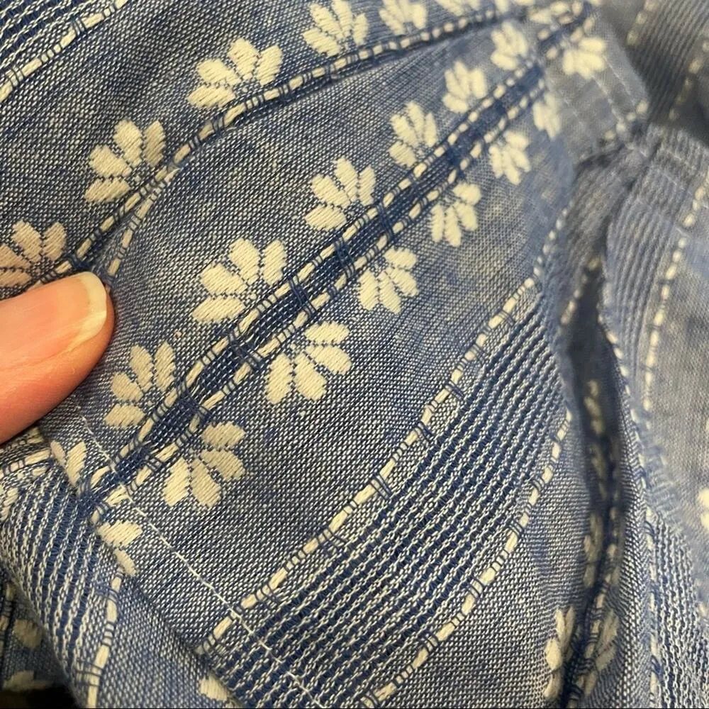 Splendid Blue Chambray Ruffled One Shoulder Crop Top Daisy Print Womens Small - Image 8