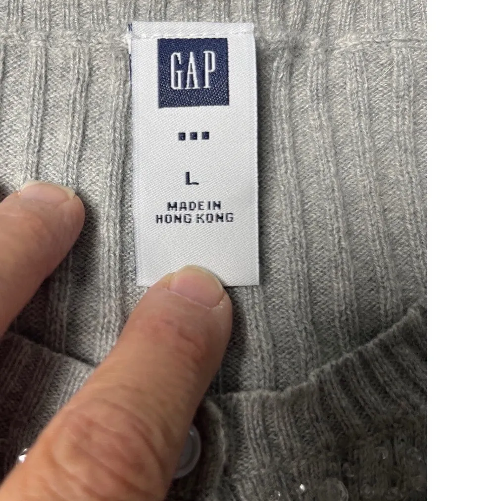 Y2K Ribbed Button Front Knit Cardigan‎ Heather Gray GAP Women S 2006 - Image 5