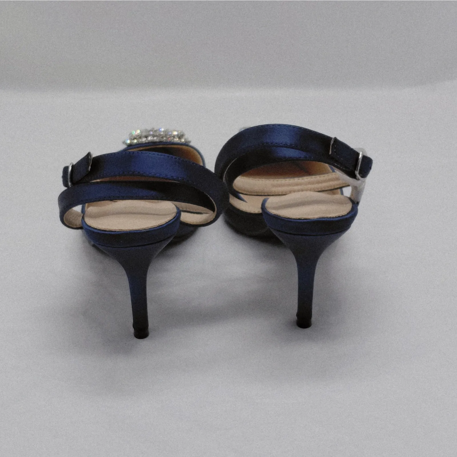 Perphy Womens Heels Size 10 Blue Satin Rhinestone Slingback Cocktail Pumps Shoe - Image 6