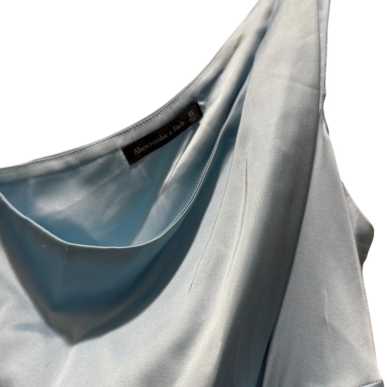 Abercrombie Fitch One Shoulder Ruched Satin Maxi Dress Sky Blue XS - Image 4