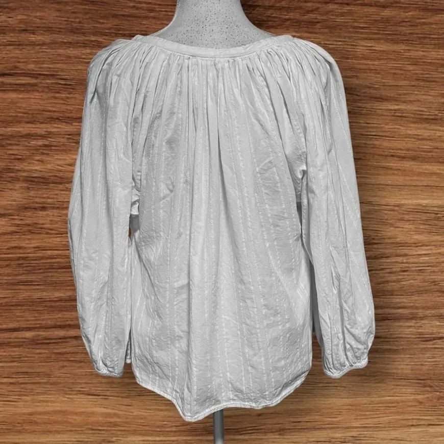 Nili Lotan Size XS Popover Top Blouse Oversized V Neck White Cotton Boho Cottage - Image 2