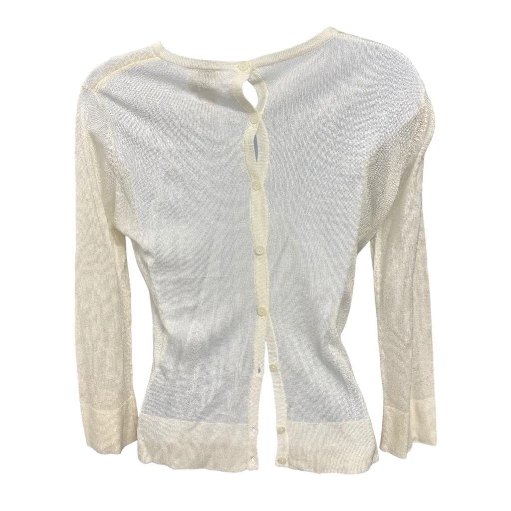 Ann Taylor Loft Women’s Size‎ Small Sheer White Sweater Button Back Rayon Blend - Image 2