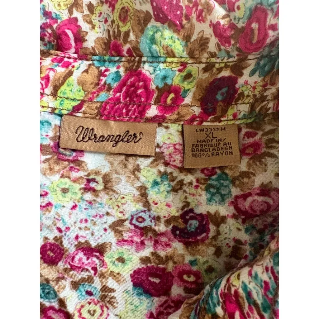 Wrangler Women‎ Western XL Floral Long Sleeve Button-Up Shirt Multicolor Casual - Image 3