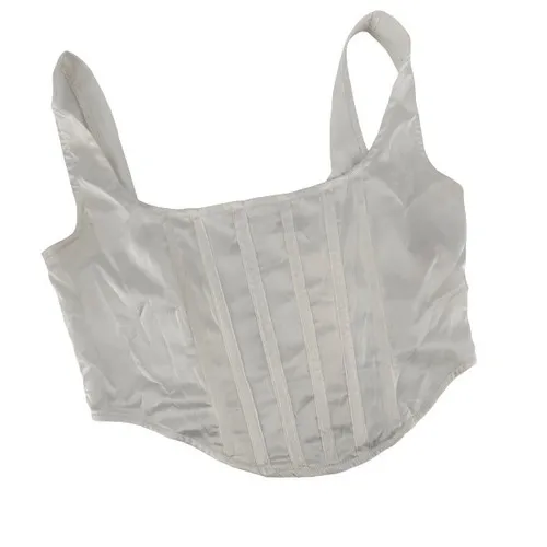 stassie x missguided white‎ satin corset top Size 4 Boning Crop Back Zip white - Image 3