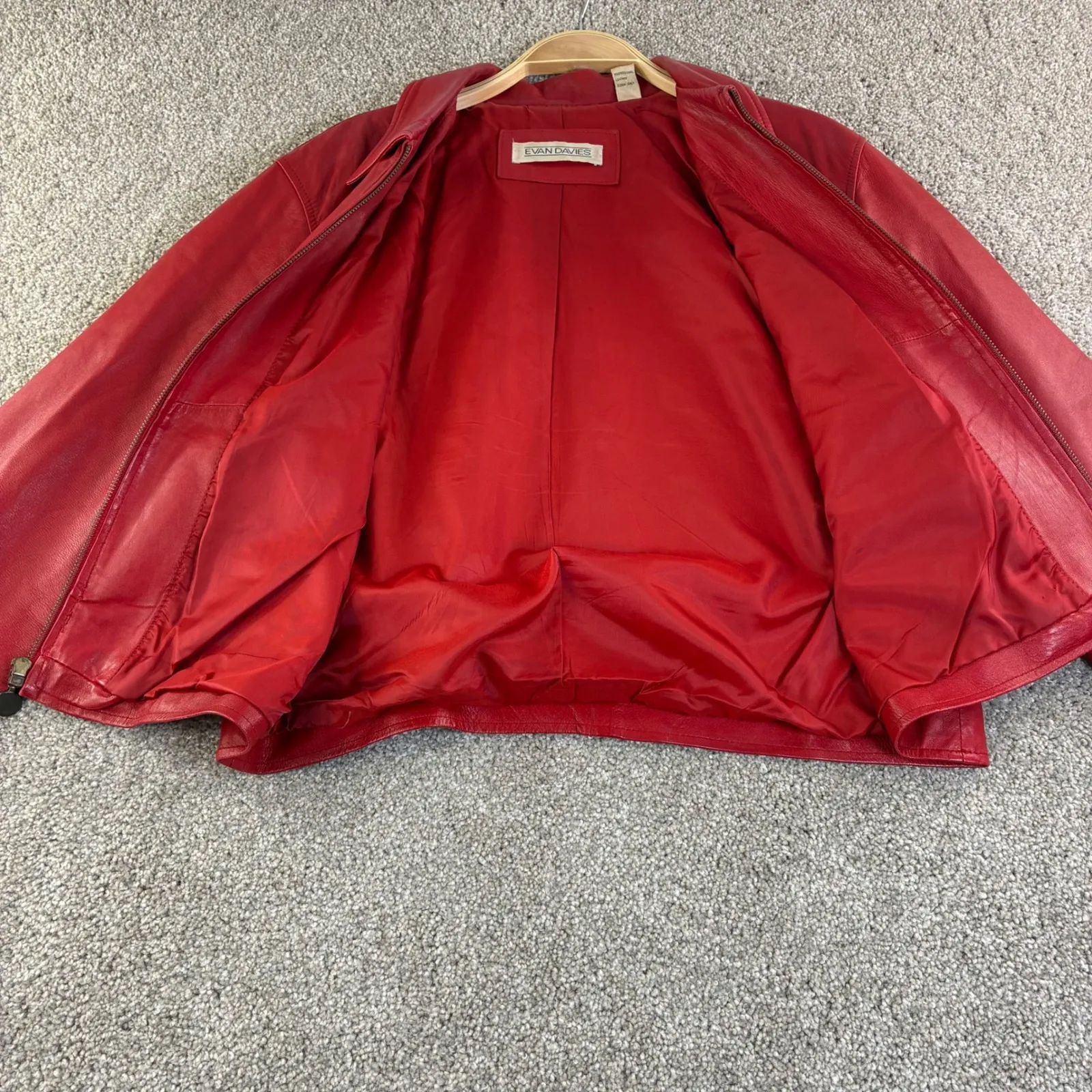 EVAN DAVIES Red Leather Jacket Womens 12 Zip Up Collared Blazer Style Retro VTG - Image 2