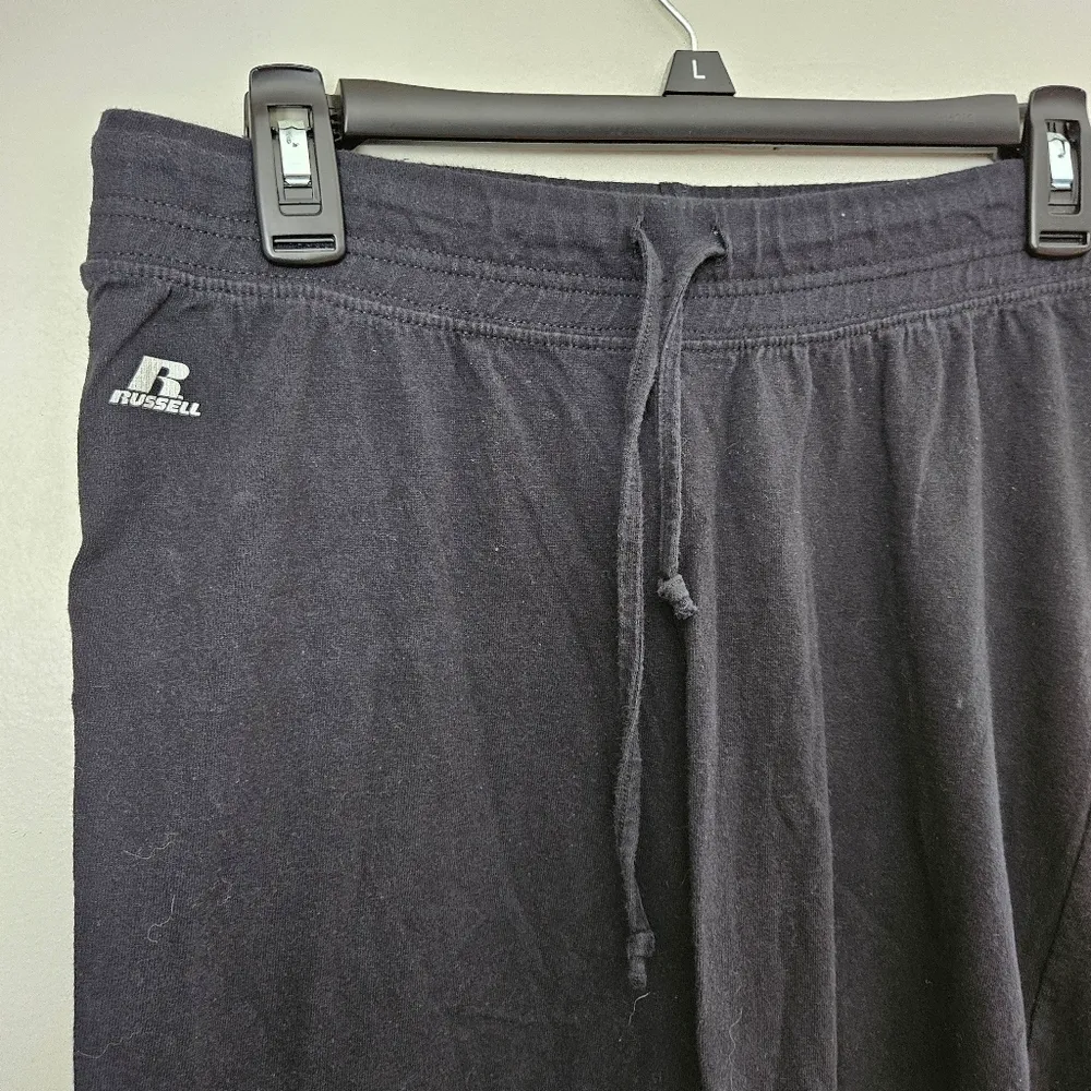 Russell Athletic Capri Pants Tie Waist Black Neutral Casual Workout Athleisure - Image 2