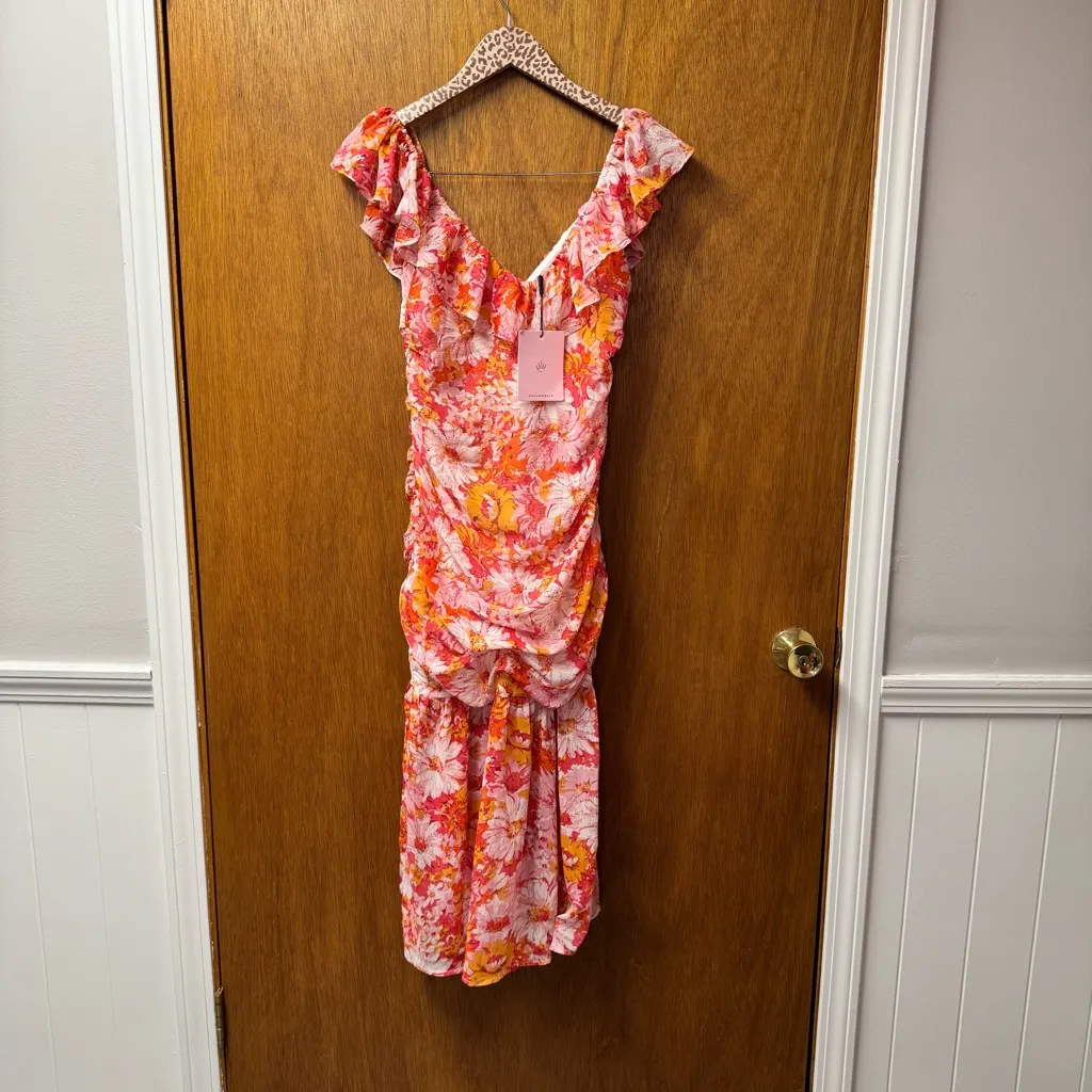 NEW Hello Molly Blooming Heights Sleeveless Midi Dress Floral Orange 4 Small - Image 14