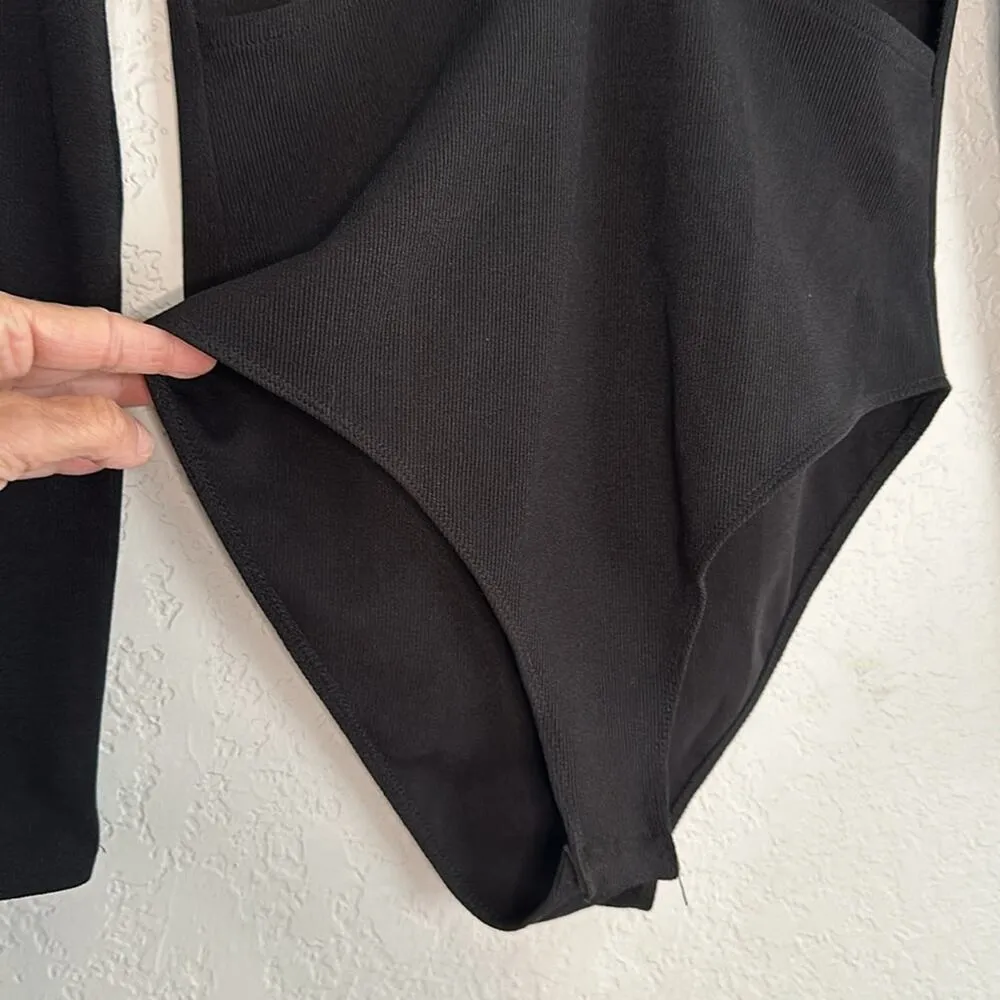 NEW Topshop Black Bodysuit Cutout Front Ring Long Sleeve Goth Fall Mod 70s - Image 6