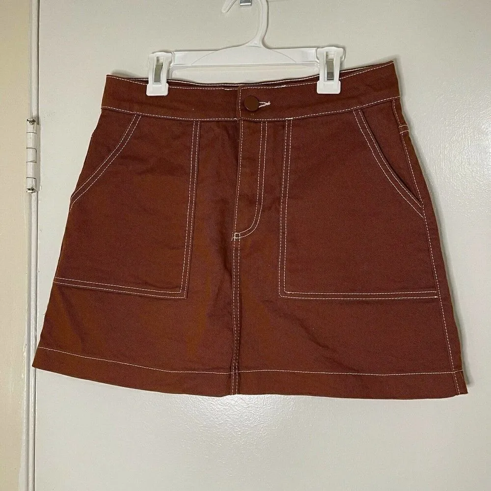 ZARA burnt orange stitching denim skirt size medium - Image 4