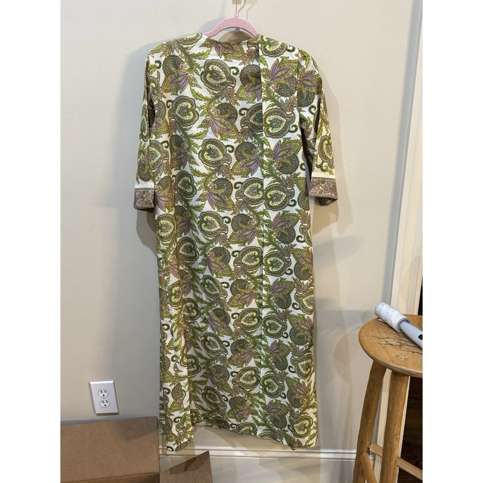 1960 Vintage Diana Dean by Julius Lonschein Caftan Wrap Day Dress Paisley Pocket Green Size undefined - Image 15