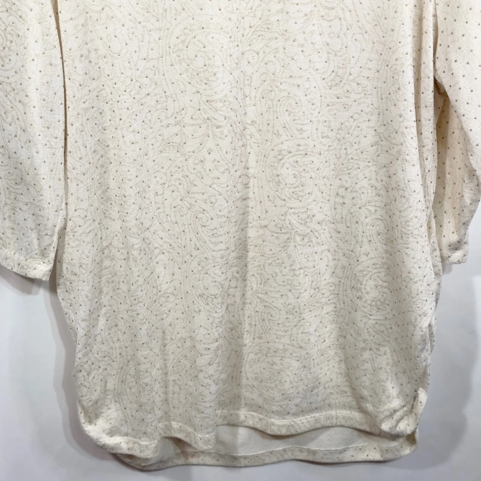 Laura Ashley Plus Size 2X Top Gold‎ Dot Paisley Cream Blouse Knit Ruched 307 - Image 6