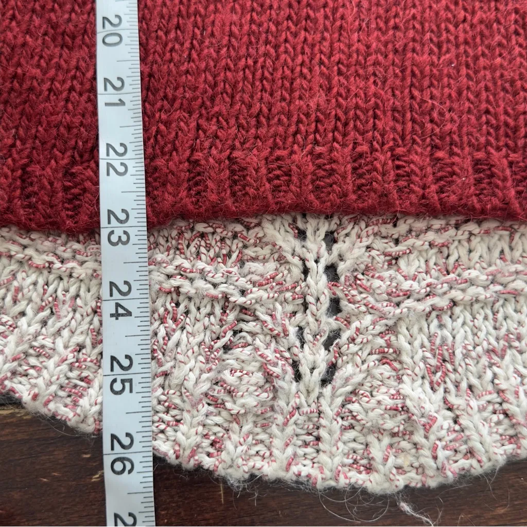 Zara Knit mohair wool crochet Burgundy V-Neck Sweater S - Image 9