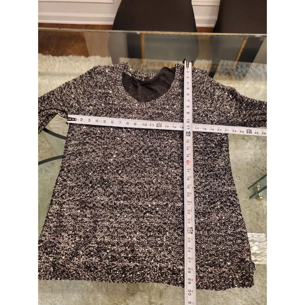 Apt. 9 Women's Black White Polyester V-Neck Long Sleeve Pullover Sweater Size 2X - Image 10