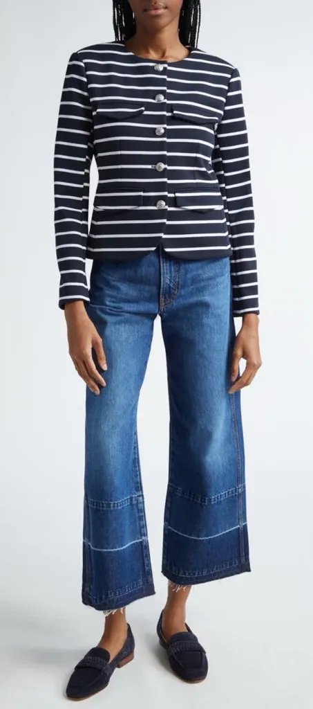 NWT Veronica Beard Kensington Striped Knit Button-Up Jacket Size XS Navy White - Image 1